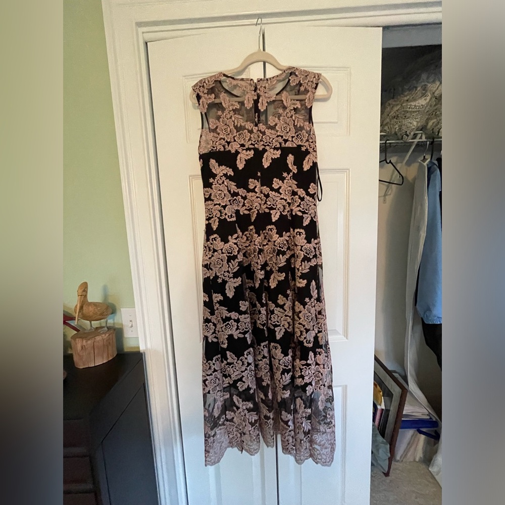 Formal mid length black lace dress
